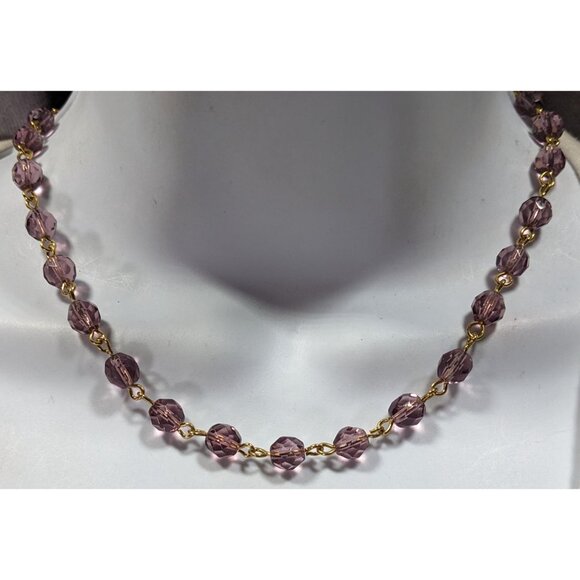 Elegant Regal Purple And Gold Tone Glass Beaded Necklace - Picture 5 of 6